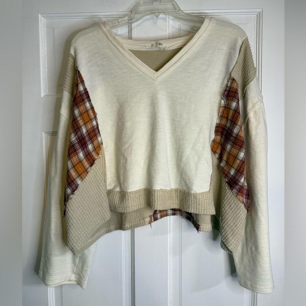 POL Patchwork V-Neck Top - image 1